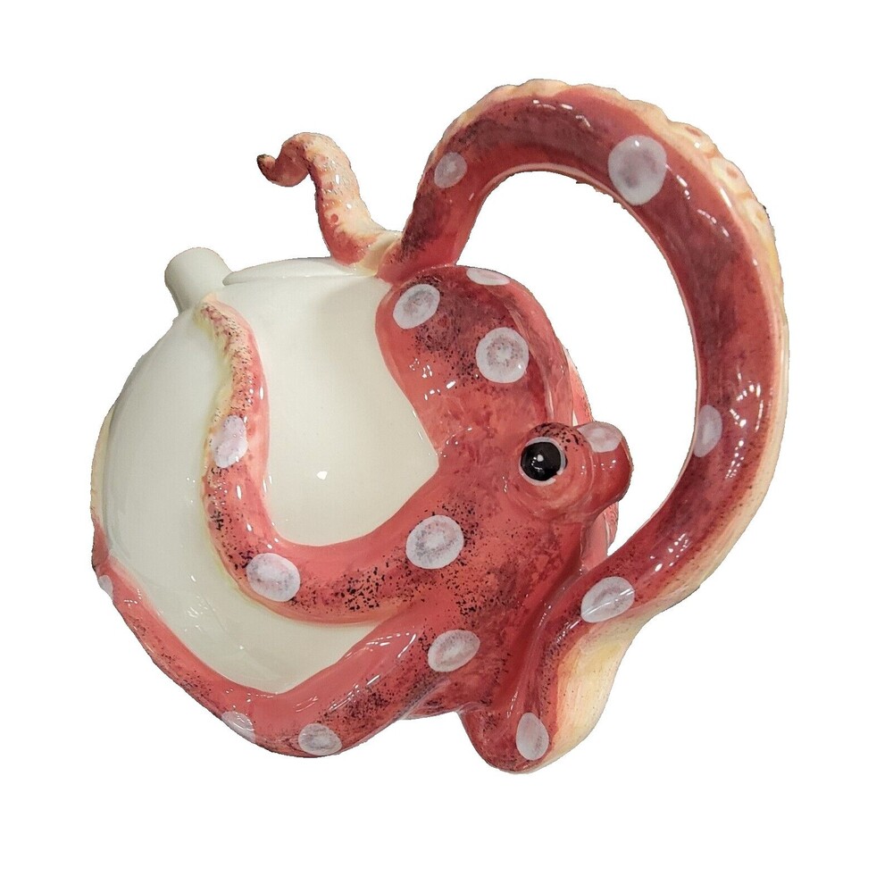Octopus Teapot Ceramic Red Decorative  Kitchen Decor by Blue Sky New